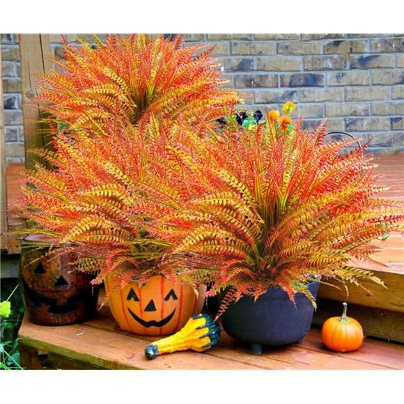 22-Piece Artificial Outdoor Plants Set: UV-Resistant Fake Ferns & Fall Flowers - Picture 3 of 8